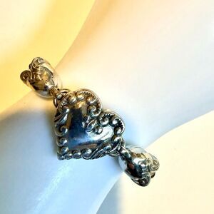 Brighton Silver Heart Brown Woven Leather Bracelet